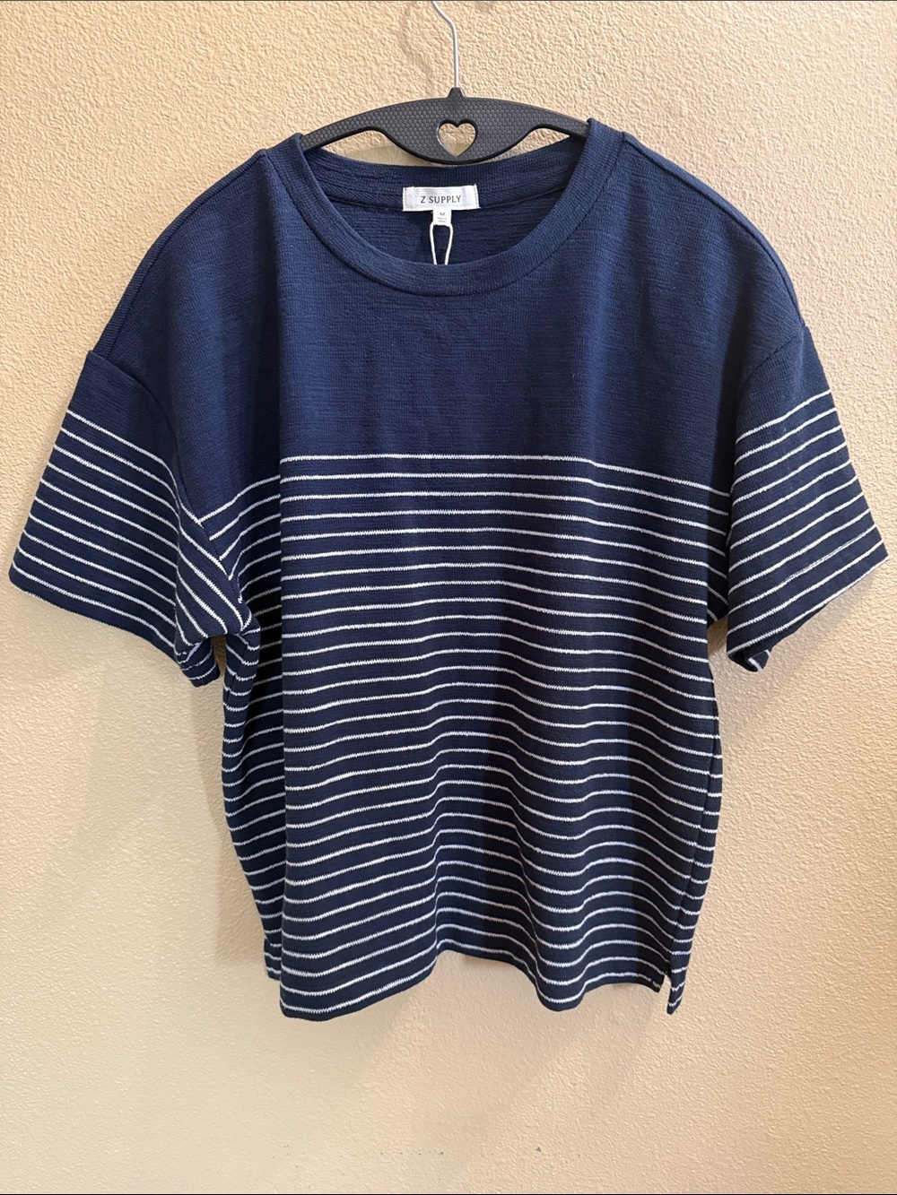 Z Supply Navy & White Striped Boxy Crop Sleeve Tee
